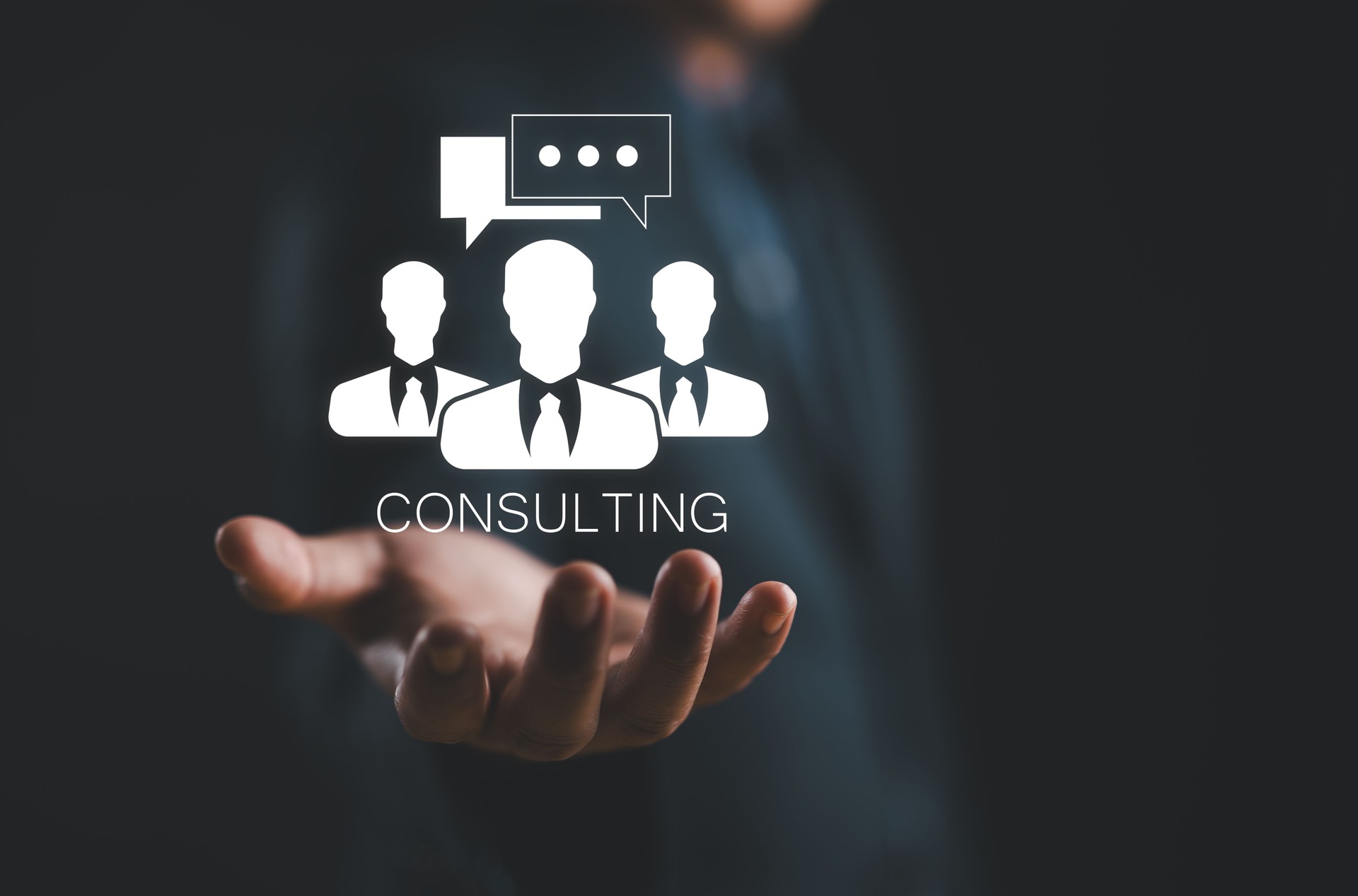 Consulting business concept, Person holding consulting icon on virtual screen. job consult strategy, governance, knowledge and search talents.